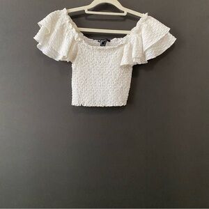 Forever 21 Size Small White Ruffle/Frill Sleeve Cropped Top